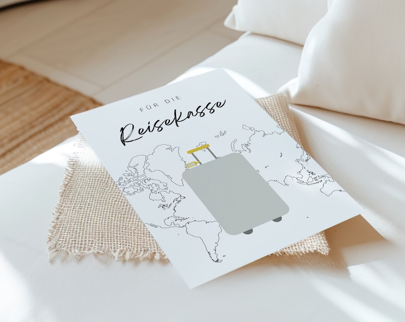 Geldgeschenk für Reisekasse, einfacher Download, schnelle Erstellung und stilvolles Präsentieren von Geldgeschenken für Urlauber.