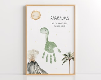 Regalo para el Día del Padre en PDF: Plantilla de huella de dinosaurio, idea de regalo DIY para niños, Papasaurus, descarga e imprime.