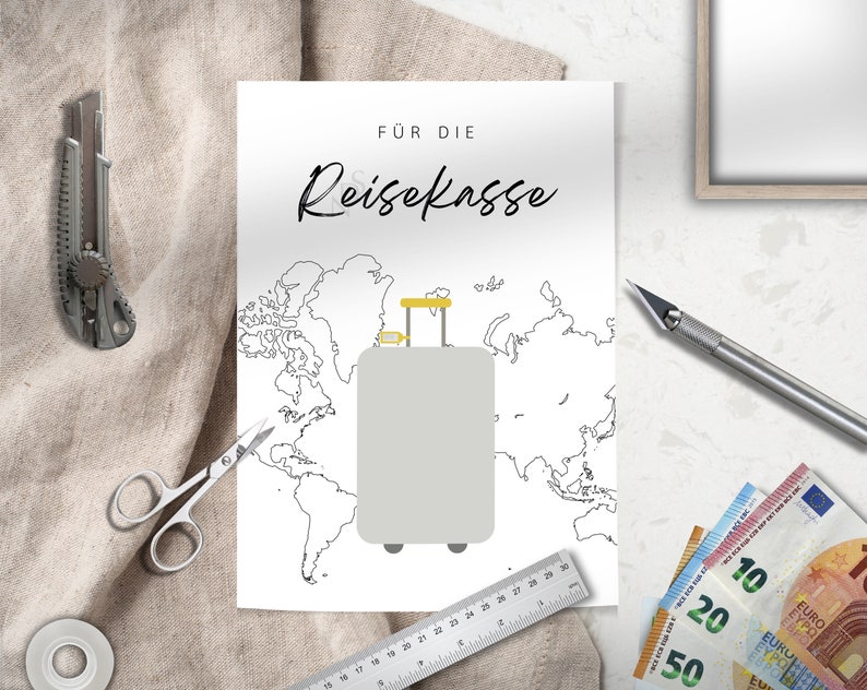 Originelles Geldgeschenk zur Unterstützung der Urlaubskasse, DIY-Vorlage zum Download, ideal für spontane Geschenke.