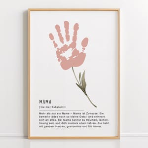 Prezent na Dzień Matki dla Mamy PDF – Szablon do rękodzieła z odciskiem dłoni na Dzień Matki, Pomysł DIY dla dzieci, Definicja mamy, Pobierz i wydrukuj