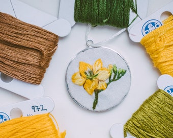 Custom embroidered pendant  - floral