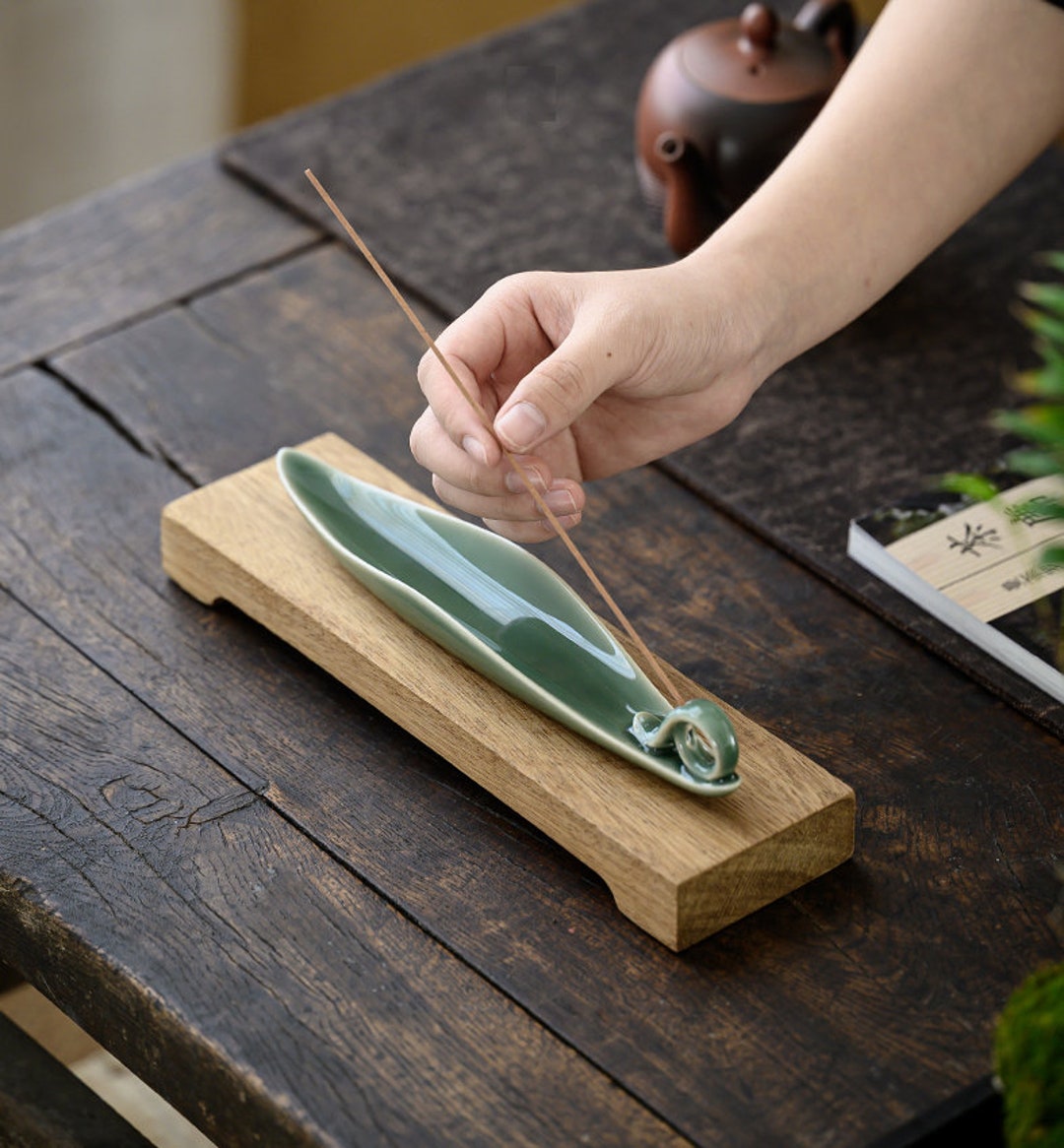 Leaf Shape Incense Burner, Ceramic Incense Stick Holder, Handmade