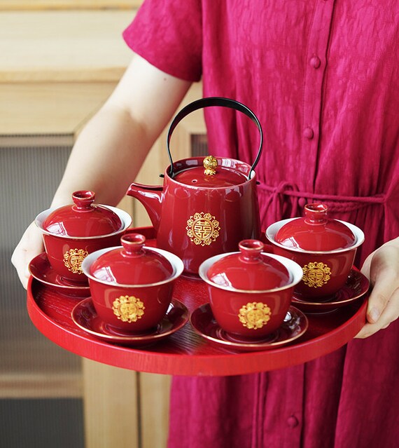 Double Happiness Wedding Tea Ceremony Set Oriental Wedding Gaiwan