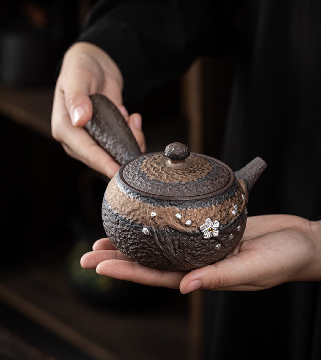 Japanese Style Kyusu Teapot 320ml/ 10.8oz, Handmade Kung Fu