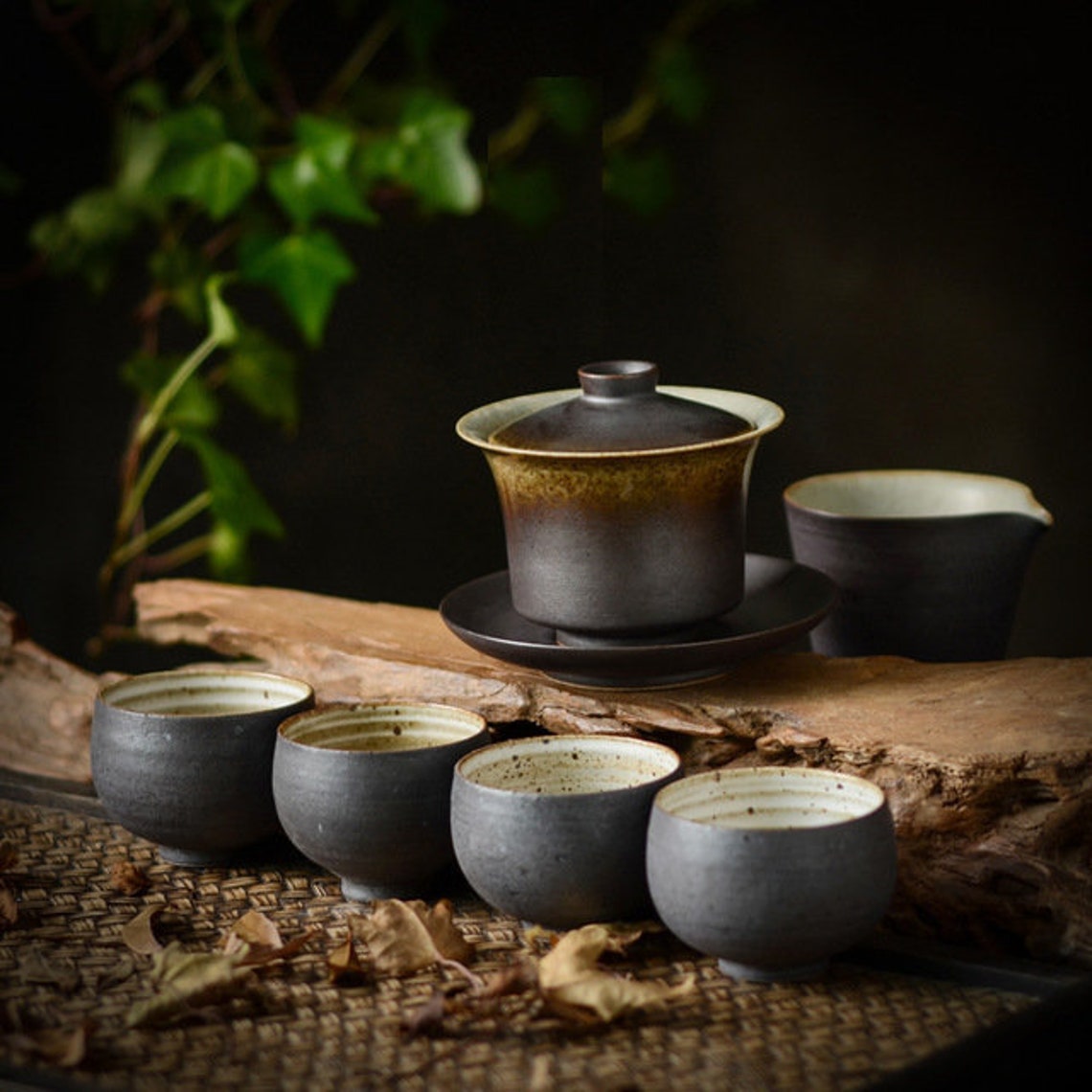 Handmade Stoneware Gaiwan Tea Set Japanese Zen Style Gongfu Etsy