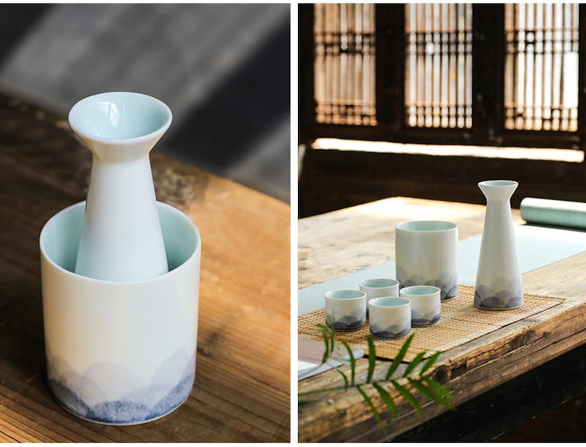 Handmade Sake Set Ceramic Liquor Set with Warmer 6 PCs Etsy