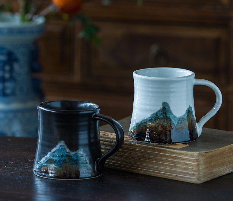 Tasse à Café de Montagne Jetée La Main, Grande Tasse en Céramique Faite Main 360Ml/12.2Oz, Beau Cade