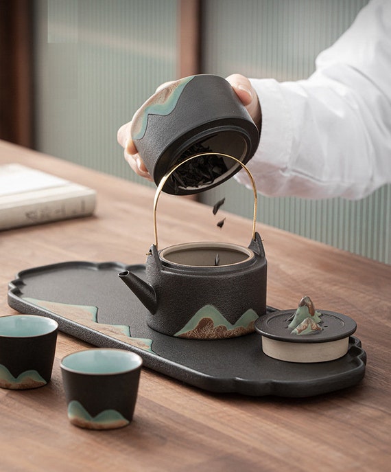 Juego de tetera japonesa Kyusu de cerámica: tetera clásica con mango  lateral, tetera de porcelana coreana, tetera de kung fu, tetera de kung fu