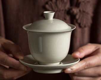 JINZE Chinese Gaiwan Hand Painted Ceramic Tea Set China Traditions Lid Bowl Saucer Tea Brew Tea Cup,Fish