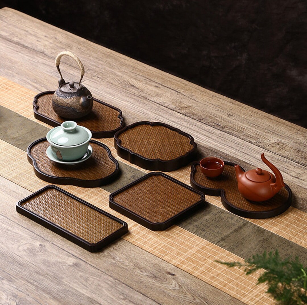 Bamboo Woven Tea Tray, Bamboo Tea Tray, Handmade Retro Style Serving