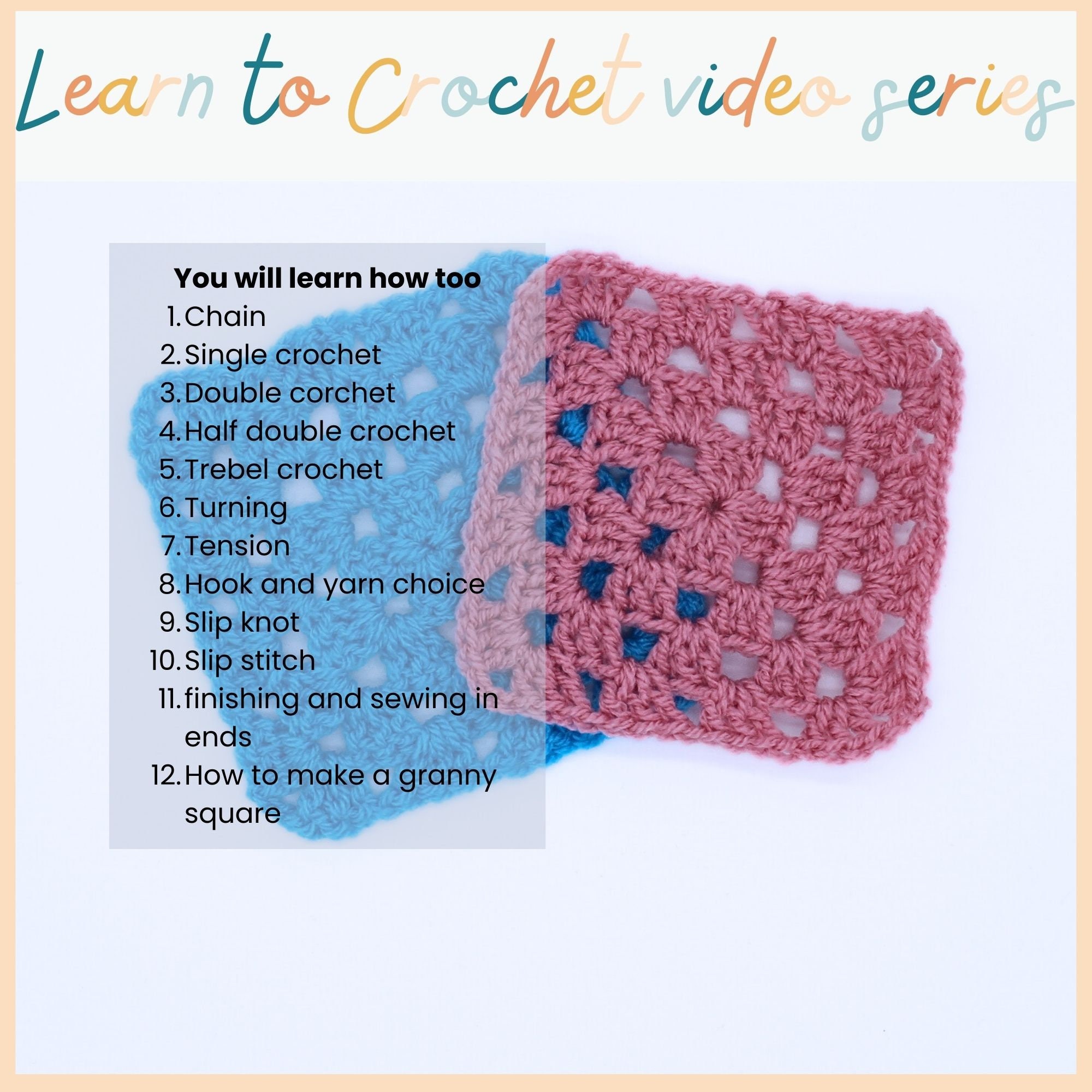 Learn to Crochet, Step by Step, Easy Crochet Guide, Basic Crochet Stitches,  Crochet Tutorial, Crochet for Beginners, Video Lessons 