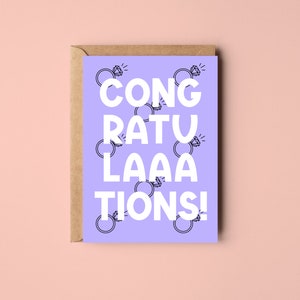 Congratulations Card Various Colours Engagement Wedding Ring Diamond Pastel Blue Pink Green Purple Stripes Cute Purple