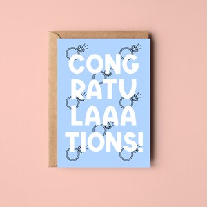 Congratulations Card Various Colours Engagement Wedding Ring Diamond Pastel Blue Pink Green Purple Stripes Cute Blue