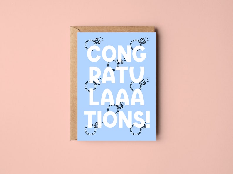 Congratulations Card Various Colours Engagement Wedding Ring Diamond Pastel Blue Pink Green Purple Stripes Cute Blue