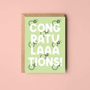 Congratulations Card Various Colours Engagement Wedding Ring Diamond Pastel Blue Pink Green Purple Stripes Cute Green