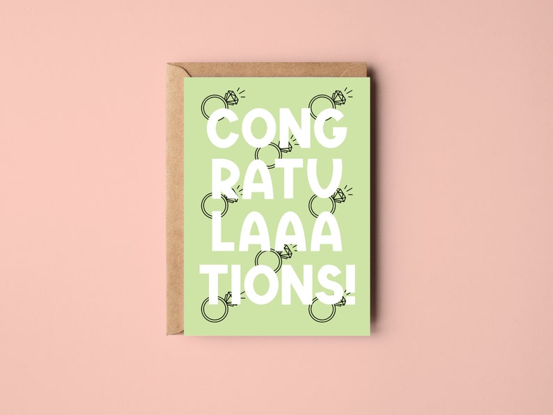 Congratulations Card Various Colours Engagement Wedding Ring Diamond Pastel Blue Pink Green Purple Stripes Cute Green