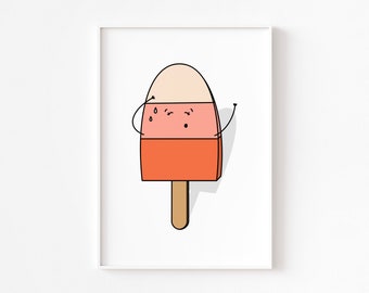 Chill Out Art Print | Mental Health | Wellbeing | Self-Care | Ice Lolly | Ice Cream | Stress | Calm Down | Relax | Cartoon | Cute