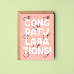 Congratulations Card Various Colours Engagement Wedding Ring Diamond Pastel Blue Pink Green Purple Stripes Cute Pink