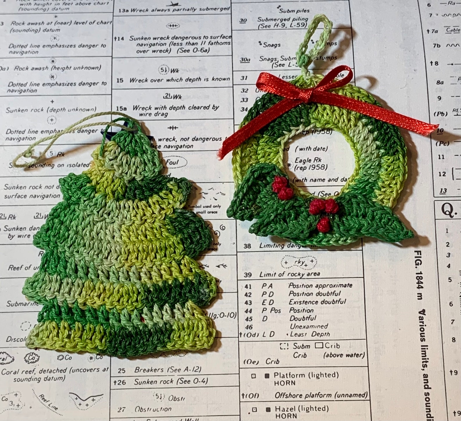 2 Green Crochet Christmas Ornaments Tree Wreath Small Etsy