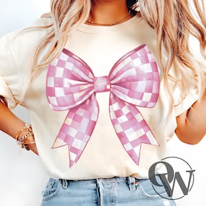 Pink Checkered Coquette Bow png, checkered bow png, Race Day Png, Coquette png, Soft Girl png, Ribbon png, Cute png, Coquette Bow Shirt png