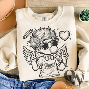 Retro Cupid Valentines Day Blowing Bubble PNG, Cupid png, Vintage Valentines Day PNG, Funny Cupid With Sunglasses, Valentines Day png, Love