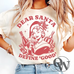 Querido Papá Noel, define un buen PNG, Navidad retro vintage PNG, Feliz Navidad PNG, Diseño divertido retro vintage de moda, Navidad PNG, Chica retro