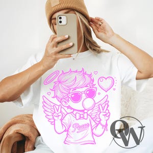 Retro Pink Cupid Valentines Day Blowing Bubble PNG, Cupid png, Vintage Valentines Day PNG, Funny Cupid With Sunglasses, Valentines Day png
