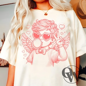 Retro Cupid Valentines Day Blowing Bubble PNG, Cupid png, Vintage Valentines Day PNG, Funny Cupid With Sunglasses, Valentines Day png, Love