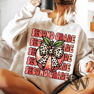 Second Grade Png, Retro Back to School png, First Day Of School png, School Png, teacher shirt design, teacher life png, Coquette bow png
