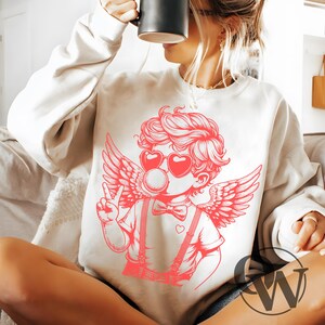 Retro Cupid Valentines Day Blowing Bubble PNG, Cupid png, Vintage Valentines Day PNG, Funny Cupid With Sunglasses, Valentines Day png, Love
