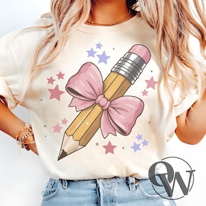 Lehrer Png Design für Sublimation, Kokette Bleistift mit rosa Schleife Png, Zurück zu Schule Png, Kokette Lehrer Png, Bleistift Png, trendige Png