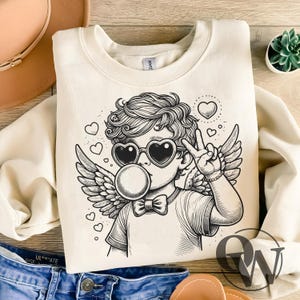 Retro Cupid Valentines Day Blowing Bubble PNG, Cupid png, Vintage Valentines Day PNG, Funny Cupid With Sunglasses, Valentines Day png, Love