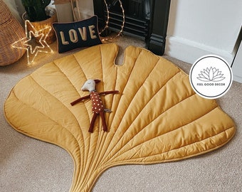 Mustard Yellow Leaf Quilted Play Mat Floor Mat |  Dog Cat Pet Mat | Kids Cotton Playmat | Baby Gym Playmat | Ginkgo Leaf Mat | Pet Bed