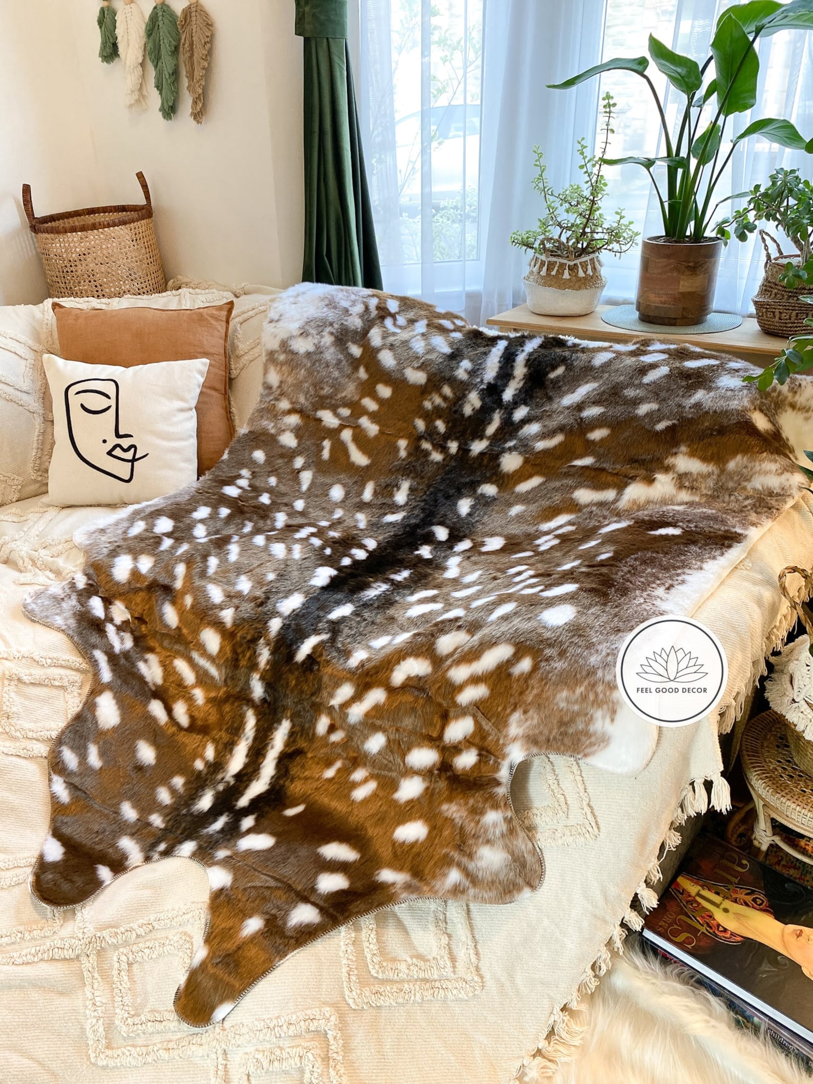 Large Faux Axis Deer Skin Hide Area Rug 5 X 6 Ft Vegan Etsy