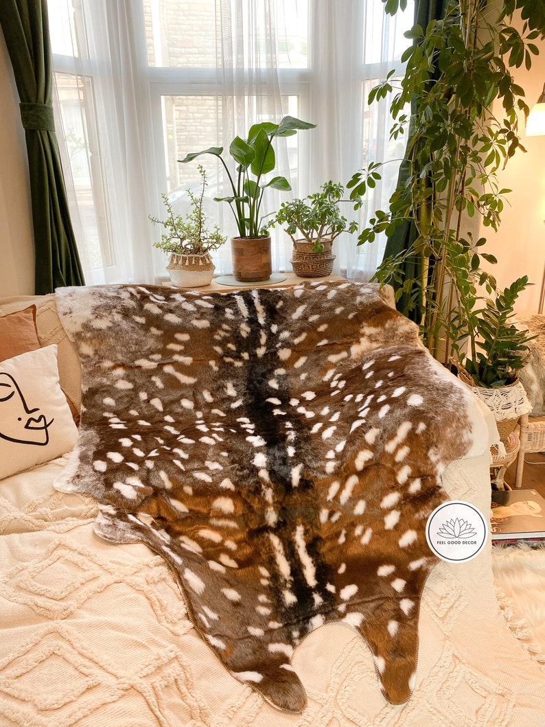Large Faux Axis Deer Skin Hide Area Rug 5 X 6 Ft Vegan Etsy