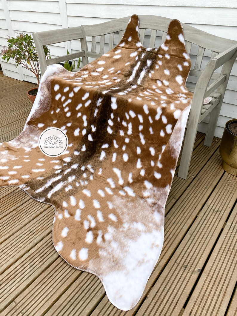 Large Faux Axis Deer Skin Hide Area Rug 5 X 6 Ft Vegan Etsy