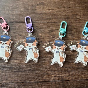 Mochi Mailman Acrylic Keychain | Vintage Mailman Charm | Kawaii Dog Mail Carrier Bag image 3