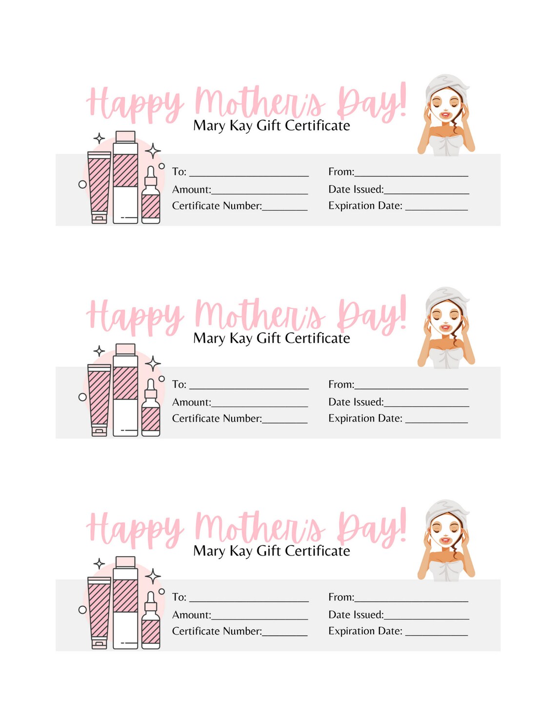 Mary Kay Mothers Day Gift Certificate Printable Skincare Gift - Etsy