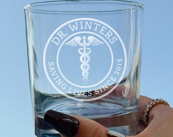 Doctor Gifts Custom Rocks Glass Personalized Physician Retirement Gift