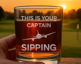 Captain Sipping Round Rocks Glass Airline Pilot Gift Aviation Retirement Gifts for Dad