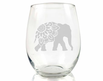 mother /& baby New etched Elephant gift Wine Glasses Boxed