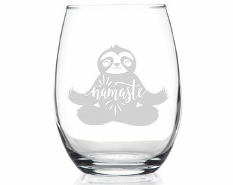 Personalised Glass Sloth Happy Face Stemmed//Stemless **CHECK INFORMATION**