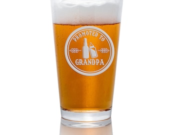 Promoted To Grandpa Pint Beer Glass - Lifetime'S Library, Grandpa Gift, New Grandpa, Soon To Be, Beer Glass, Custom Beer Glass