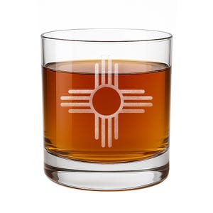 New Mexico Zia Sun Rocks Glass, Southwestern Decor, Albuquerque NM Gift, Zia Symbol