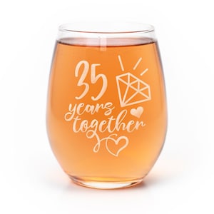 35 Year 35th Wedding Anniversary Gift Stemless Wine Glass - Anniversary Idea, 35th Anniversary Gift, Romantic Anniversary, Happy Wedding