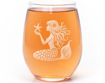 Mermaid Starfish Stemless Wine Glass, Mermaid Cup, Nautical Gifts, Mermaid Lover Gift