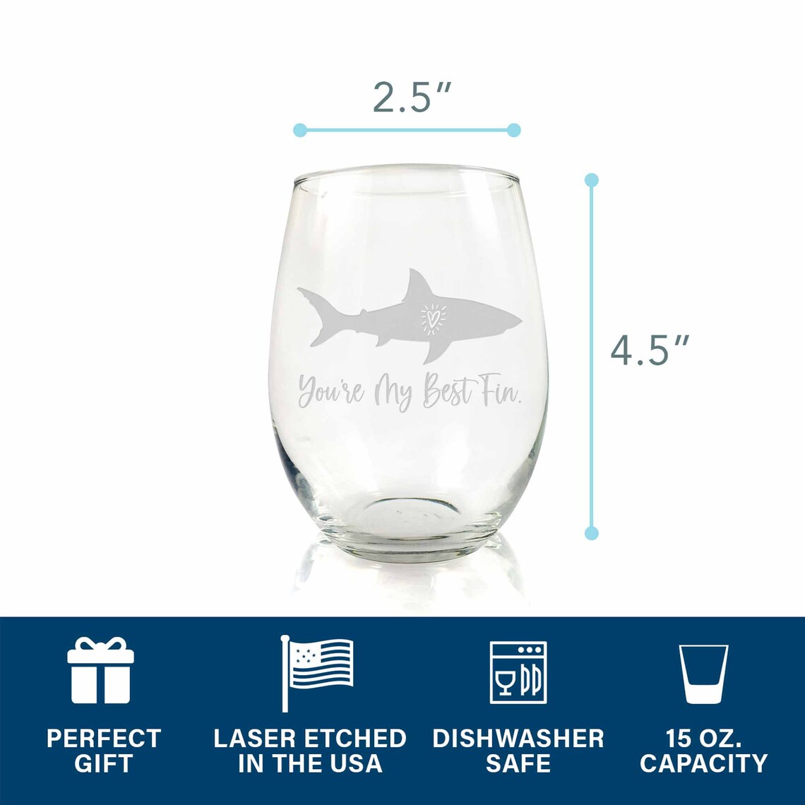 Youre My Best Fin Shark Stemless Wine Glass Shark Week Gift Etsy