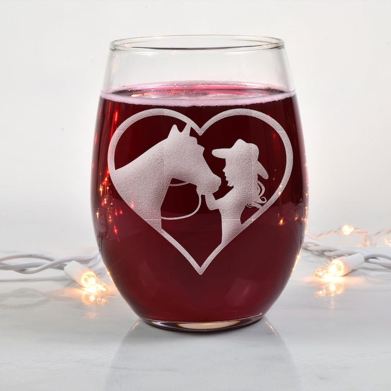 Heart Cowgirl Stemless Wine Glass - Gift Ideas For Horse Lovers, Horse Gift Idea, Horse Lover Gift, Unique Horse Gift, Horse Riding Glass image 8