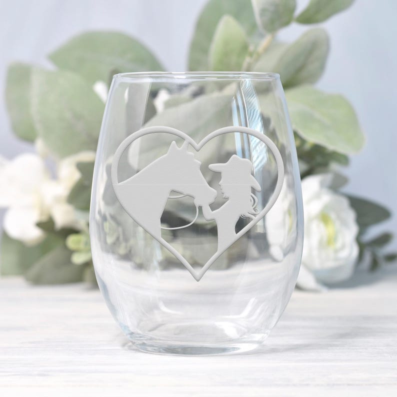Heart Cowgirl Stemless Wine Glass - Gift Ideas For Horse Lovers, Horse Gift Idea, Horse Lover Gift, Unique Horse Gift, Horse Riding Glass image 6