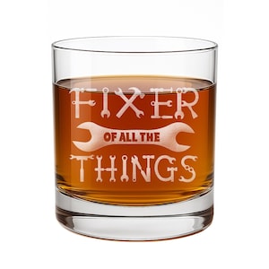 Fixer All The Things Round Rocks Glass - Craft & Construct, Gift For Men, Dad Gift, Mr Fix It, Handyman Gift, Construction, Fathers Day Gift
